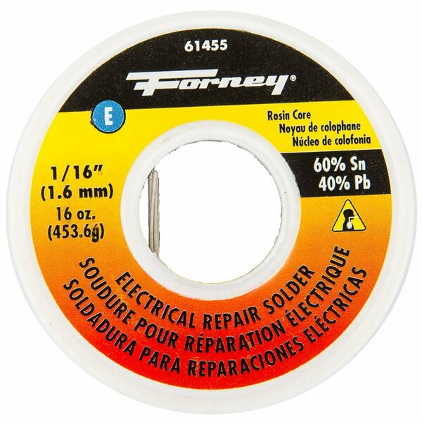 Forney Solder, Electrical Repair, Rosin Core, 1/16 in, 16 Ounce 61455